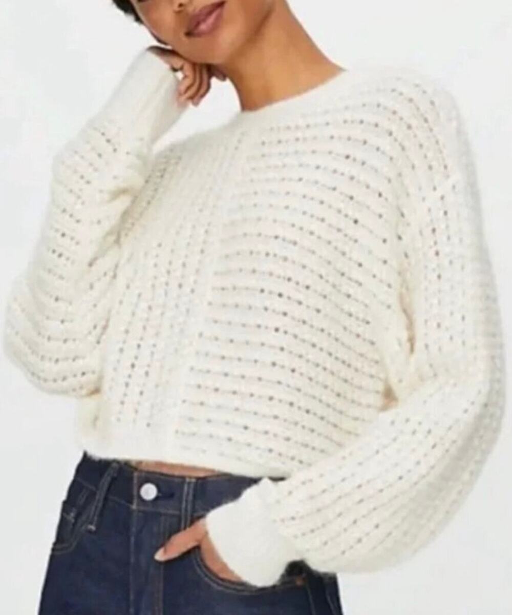 Aritzia Wilfred Free Mohair Alpaca Fuzzy Sweater Open Knit Fortune Crop Cream XS